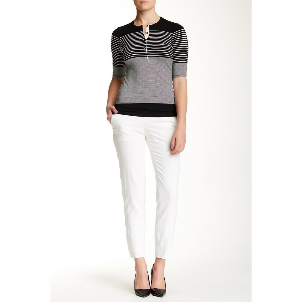 NWT Theory Testra Checklist White Straight Leg Ankle Pants Size 10